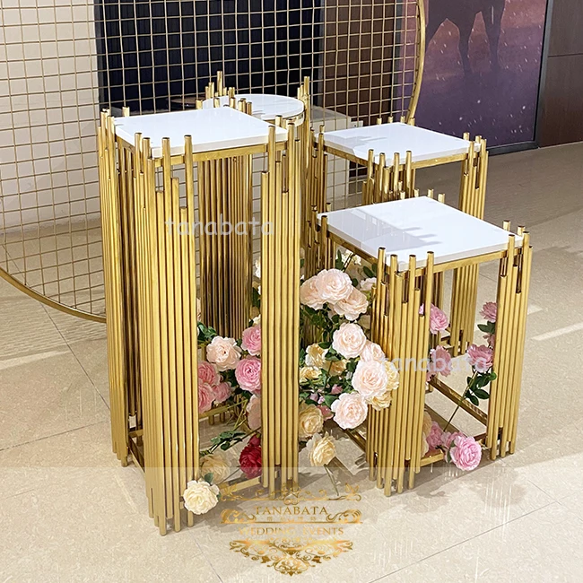party rental used gold stainless steel wedding decoration flower stand