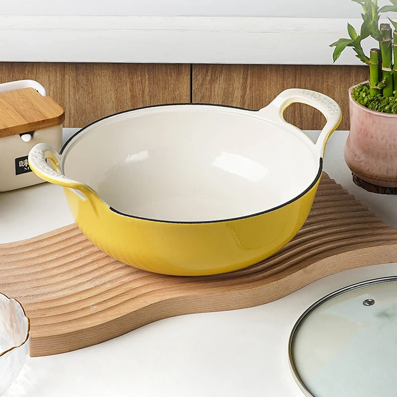 Top Seller 2024 Hot Selling Cast Iron Balti Dish Ceramic Coating Kadai Wok Stir Fry Pan Stew Pot