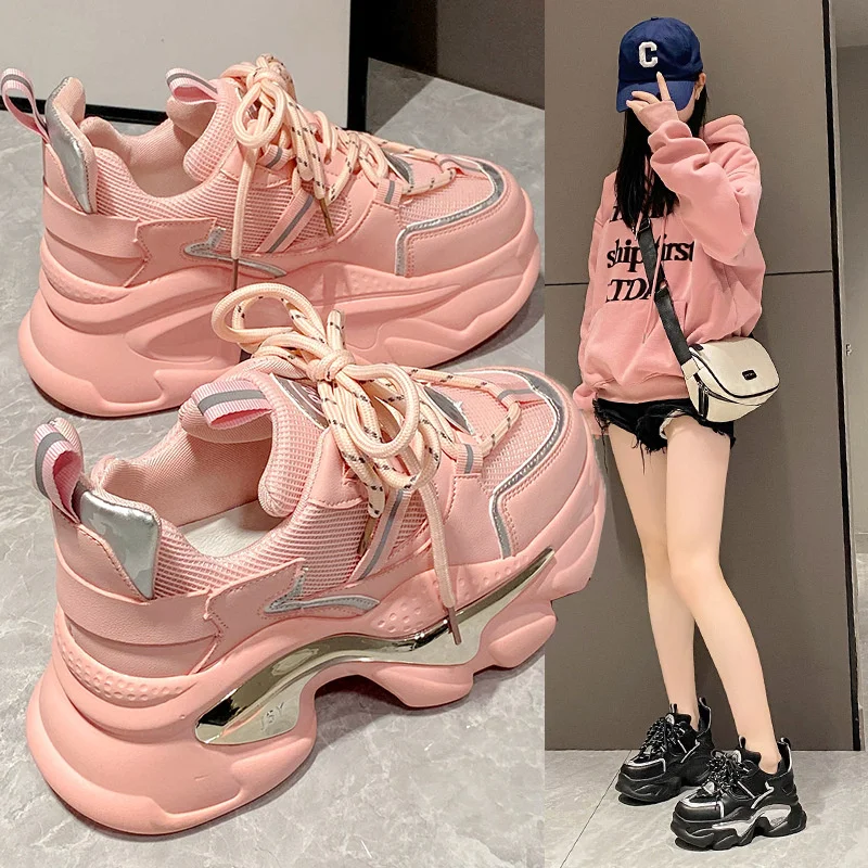 Factory custom wholesale pink sport shoes women causal outdoor walking platform ladies sneakers