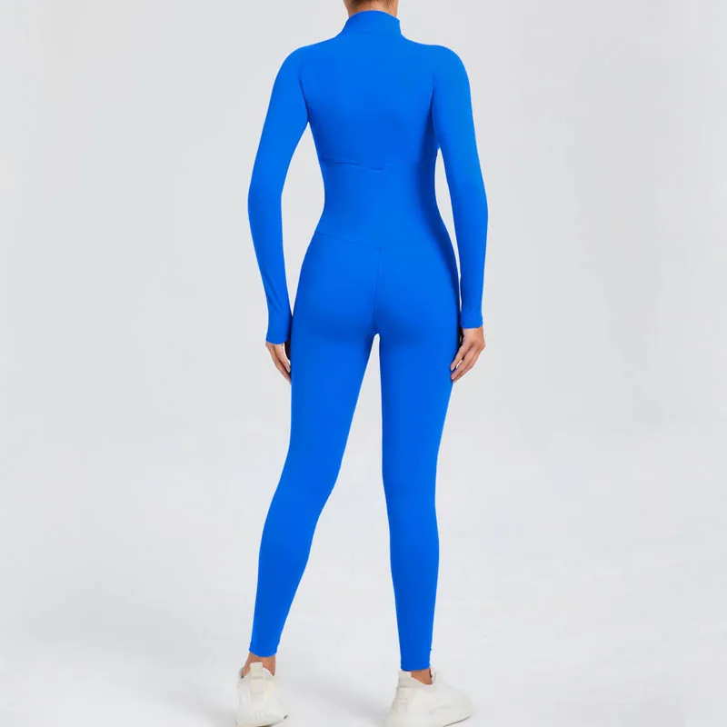 SHINBENE Womens Long Sleeve Bodysuit Shirts Turtle Neck Zip Up Tight Full Length Jumpsuit