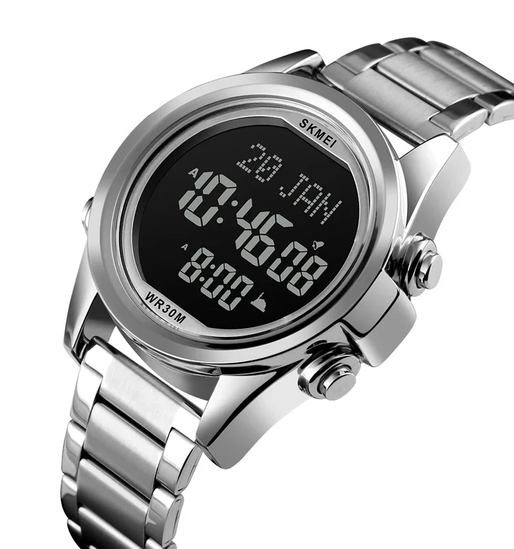 2020 New function Skmei 1667 Qibla watch for Middle East most popular stainless steel digital watches waterproof 3 ATM