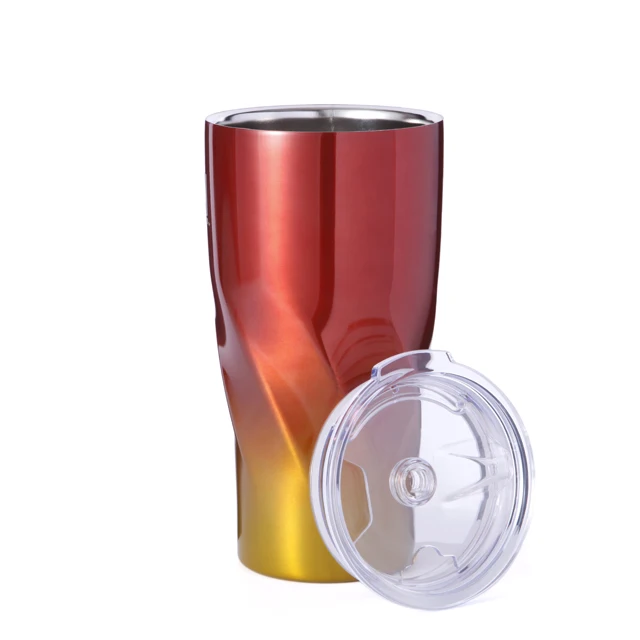 Hot sale boutique customized logo 18 oz spiral coffee cup with lid and straw double-wall vacuum stainless steel mug