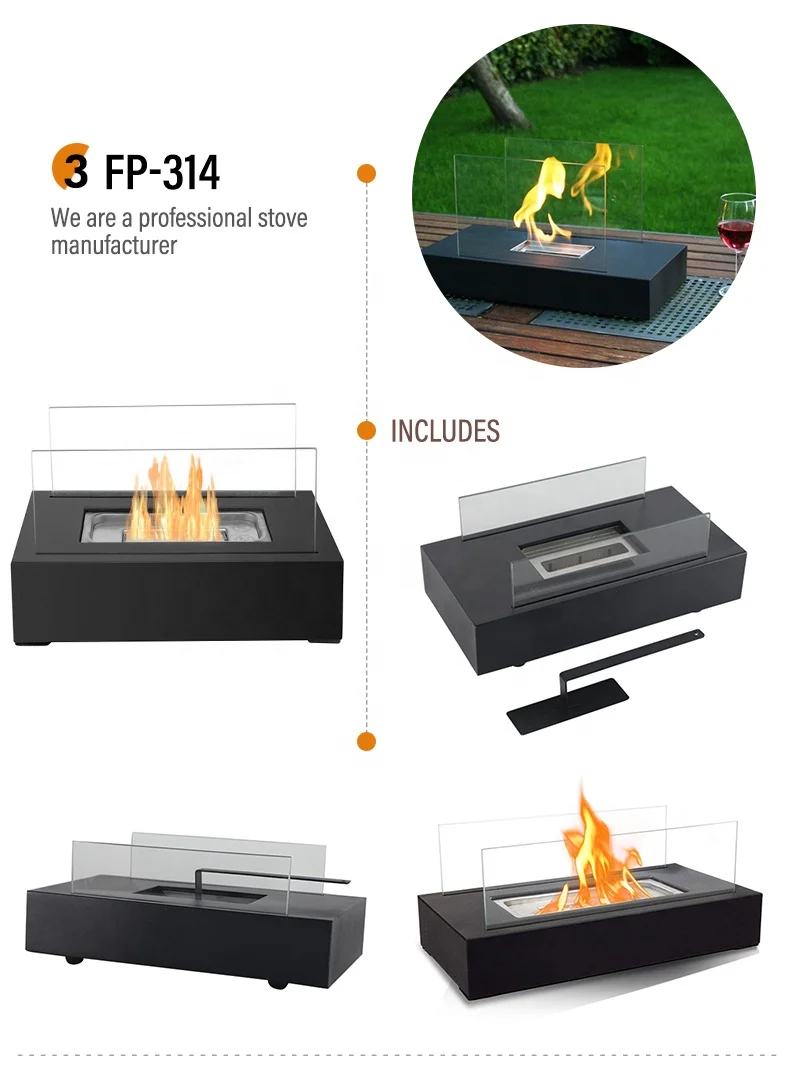 Indoor Ethanol Alcohol Fire Pit 304 Stainless Steel Tabletop Fireplace