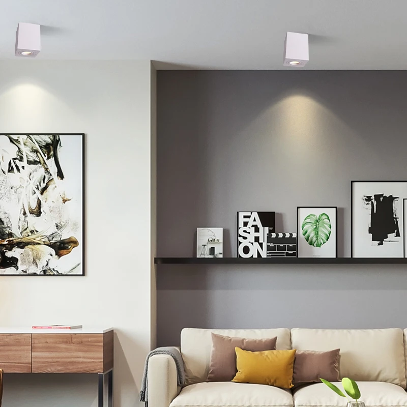 Surface Square 50w Downlights Indoor Dimmable COB Lights Pure Aluminium Led Gu10 Adjustable Ceiling Spot Light Surface Mounted