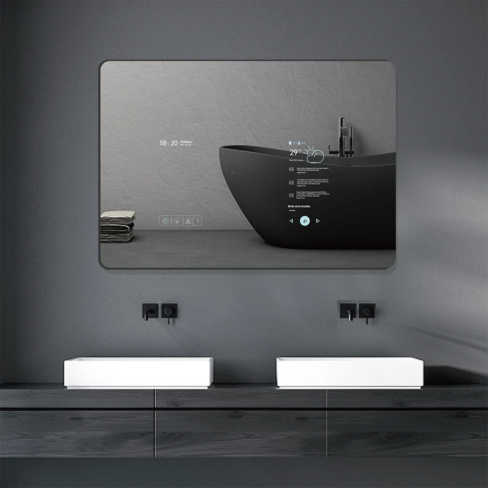 New design bathroom waterproof android smart touch screen luxury magic tv mirror