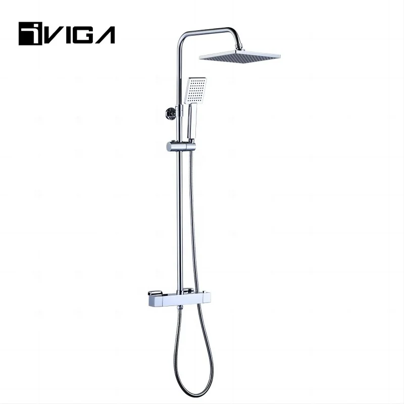 Chrome Plated Bathroom Shower Set, Adjustable Handset Faucet Bathroom Thermostatic Shower Mixer