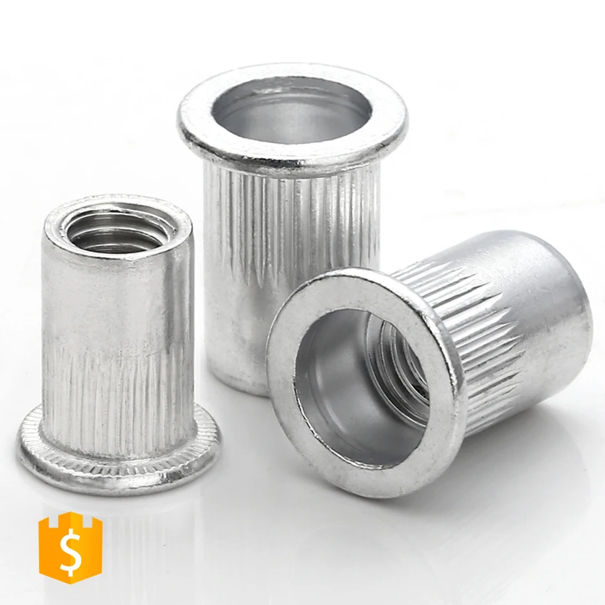 ALUMINUM  RIVETING NUTS FLAT HEAD VERTICAL PATTERN CYLINDRICAL BLIND RIVETING NUTS FOR PLATE