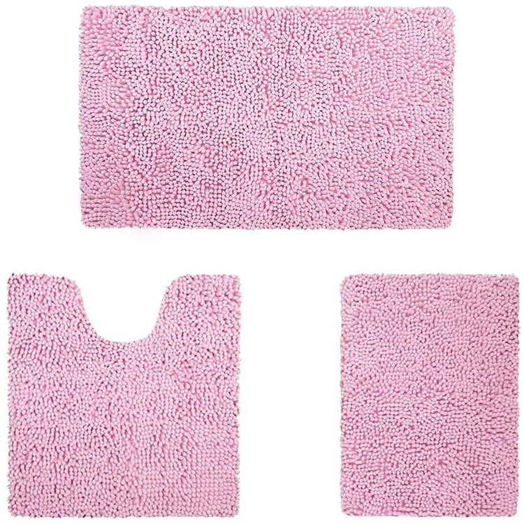  Factory price soft chenille bath mat washable microfiber 3 pc/pieces non slip shaggy bathroom rug