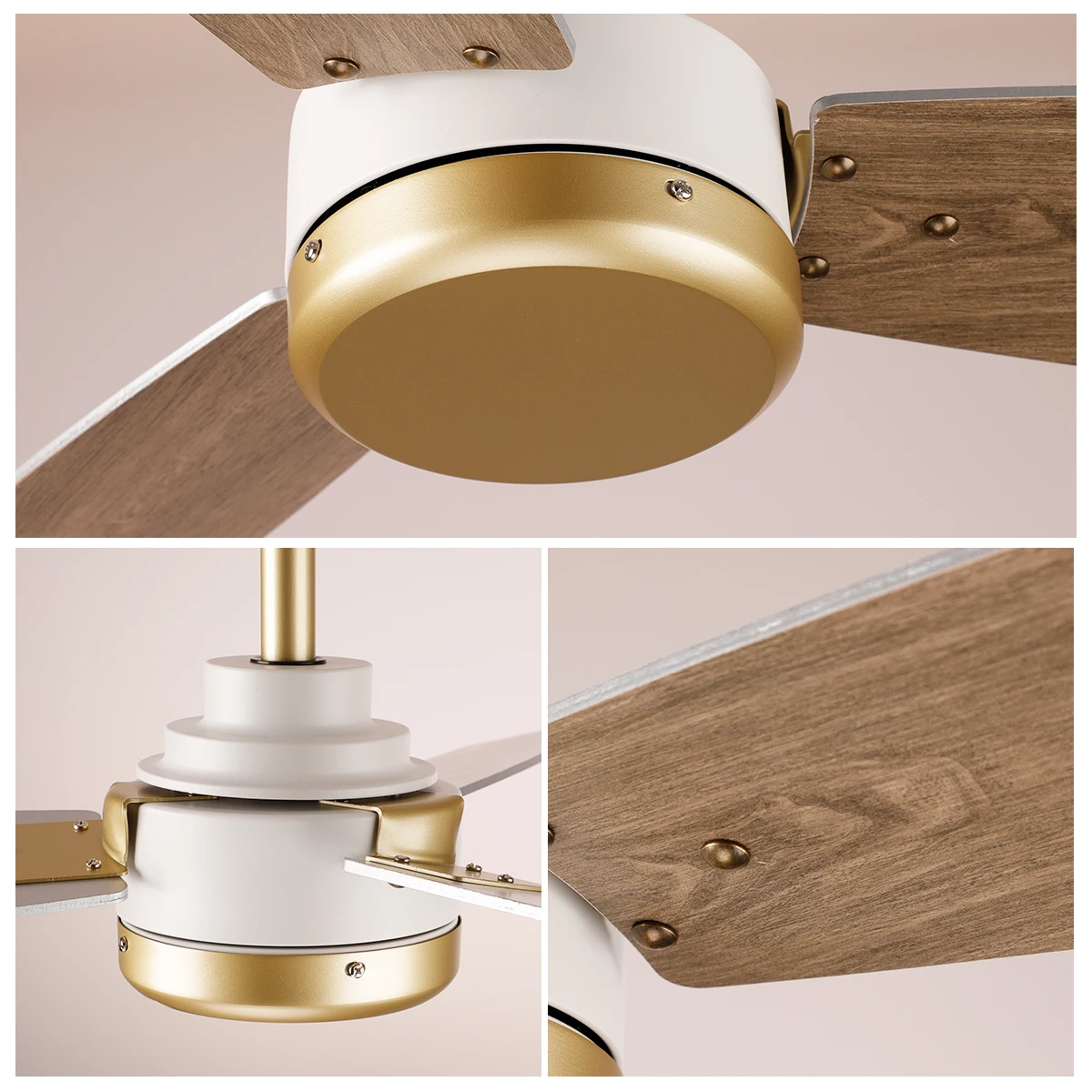 Modern AC100-240V Ceiling Fans Timber Designer Golden Ceiling Fan DC Motor Remote Control