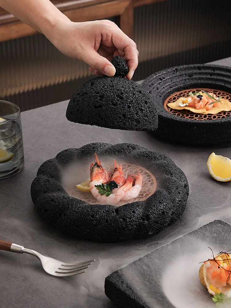 New design Japanese cement rock sushi plate, similar to meteorite planet dinner plate wholesale