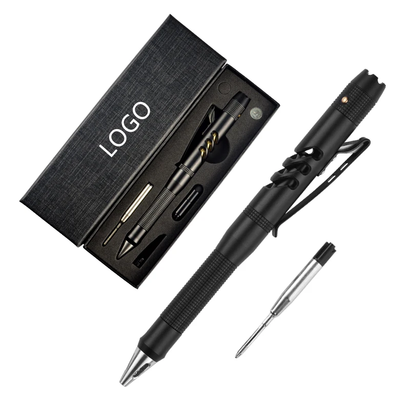 Outdoor Camping Emergency Tools Aluminum Pen Tactical Pen With Light Fire Starter