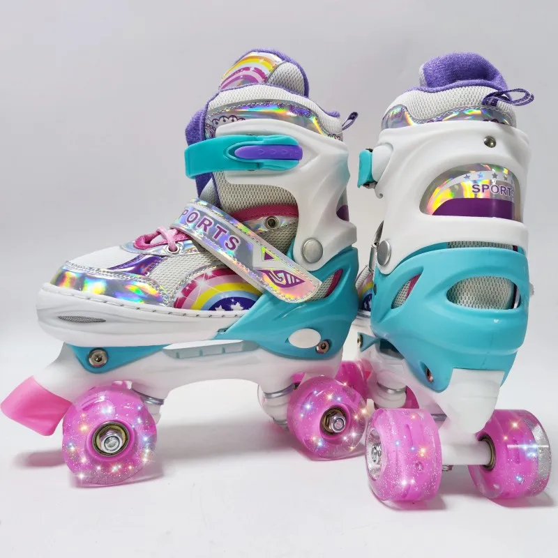 Patines Quad Roller Skates Kick Rollerskates 4 Wheels Blade Slalom Inline Shoes Flashing Roller For Kids