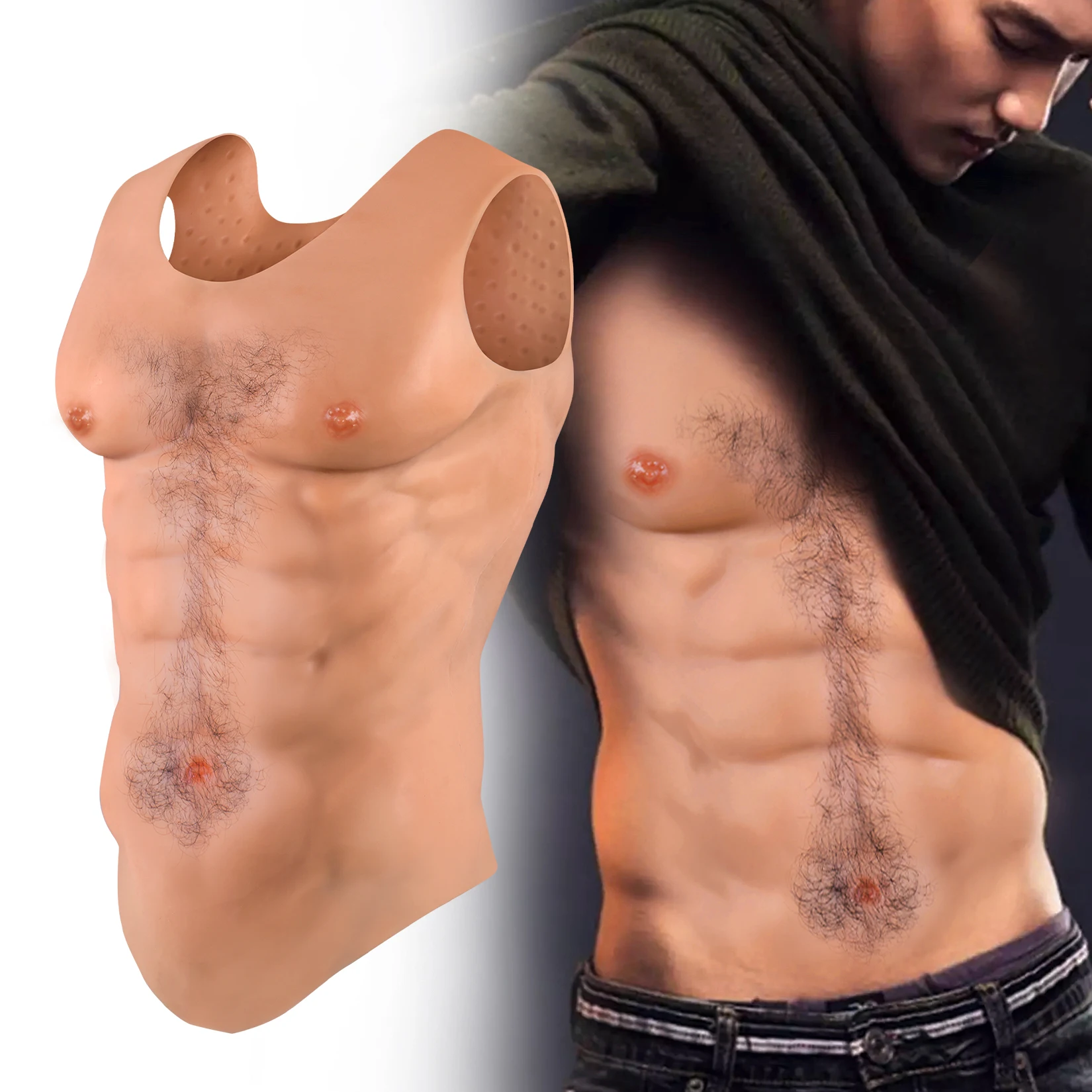 Artificial Chest Muscles Belly Realistic Silicone Muscle Cosplay Shirt Silicone Simulation Muscle Suit with Body Hair