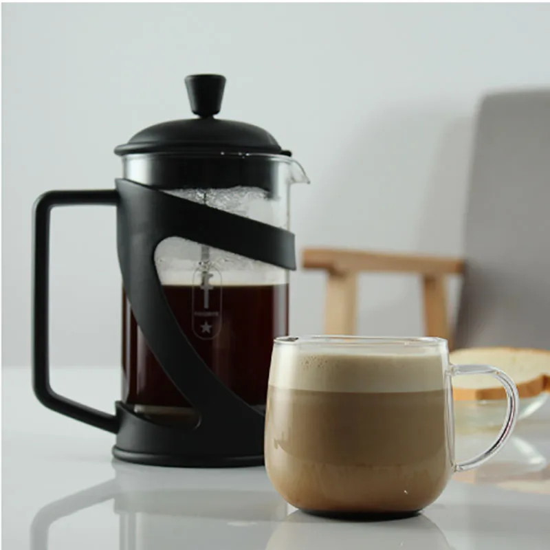 Hand Grind 350ml Glass Mug Stainless Steel Foam Maker Tea Coffee Brewer French Coffee Press