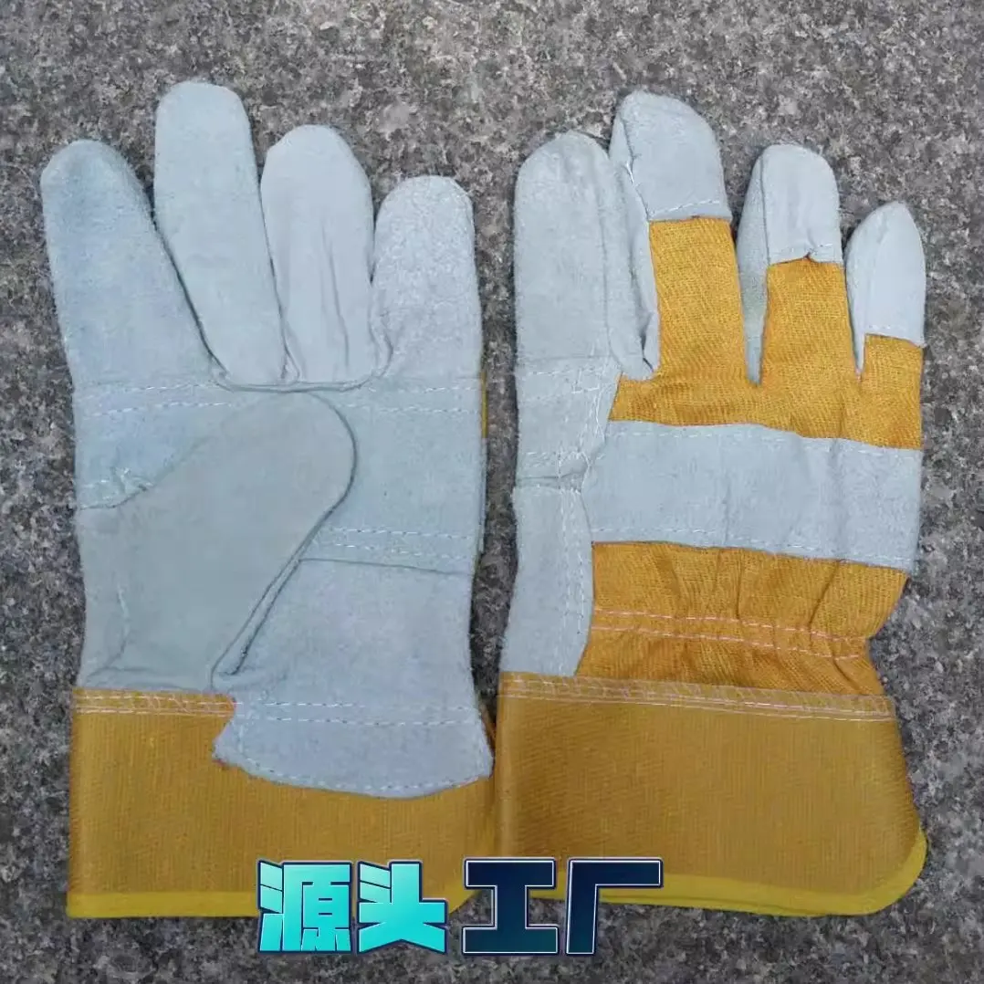10.5' heavy duty stripped cowhide labor protection industrial cheap leather work gloves
