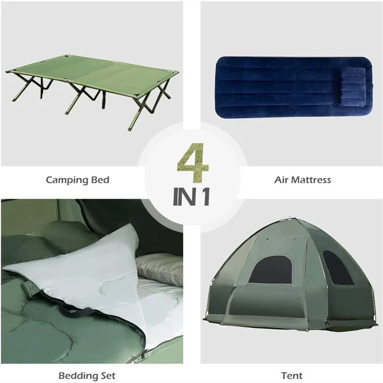 Portable Off-Ground Folding Outdoor Tente-Camping 4 Saison Double Deck Camping Gazebo Tent With Bed