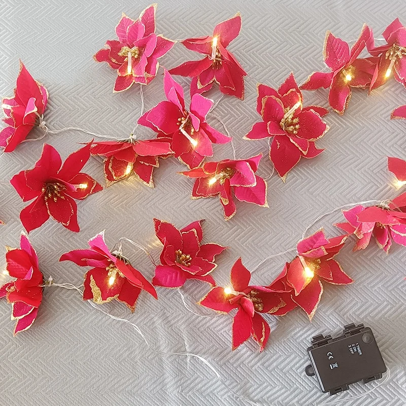 Hot Sale 20 LED Christmas Tree Decorations Garland Artificial Flower Ornaments Battery Fairy String Lights for Wedding Party