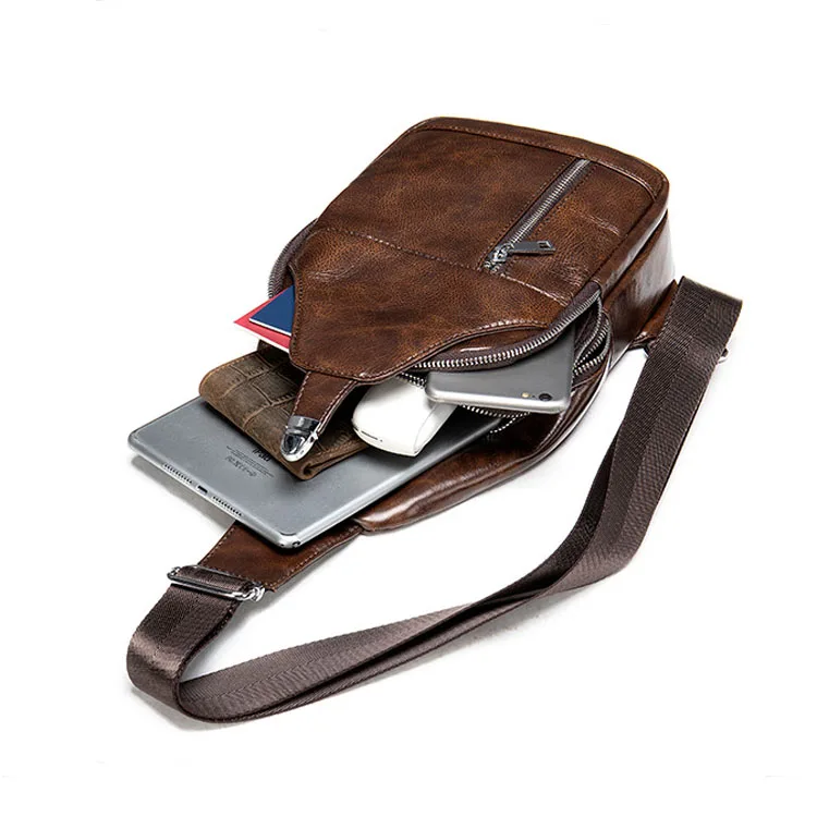 Customized Waterproof Fashion Sport Leather Crossbody Chest Sling Bags For Men