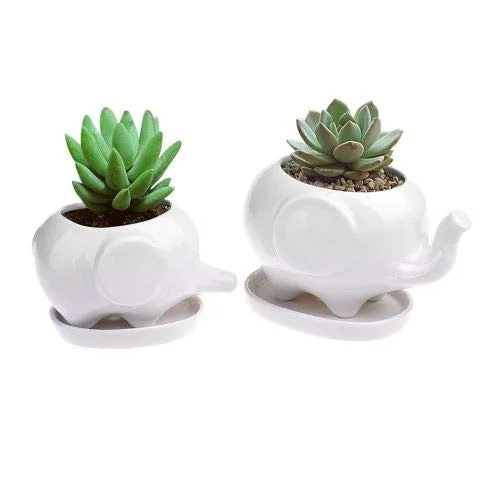 White Elephant Ceramic Plant Pot Cement Flower Pot Ceramic Garden Planter Planter + Plant Liner Home Garden Decoration Modern