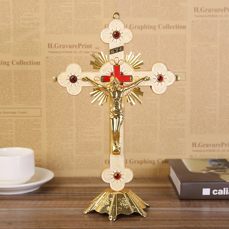 Medium Cruzado Boutique Bright Gold Jesus Exorcist Cross Festival Gold Hanging Decoration Catholic Relics Christianity Crucifix