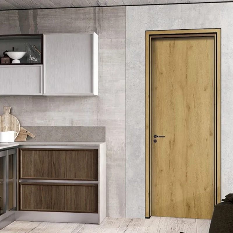 Flush design slim frame melamine skin wooden interior door for hotel