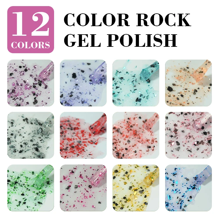 Factory Supply Professional Gel Nail Polish 12 Color Gold Blue Rock Flake Shine Gel Polish For Nails