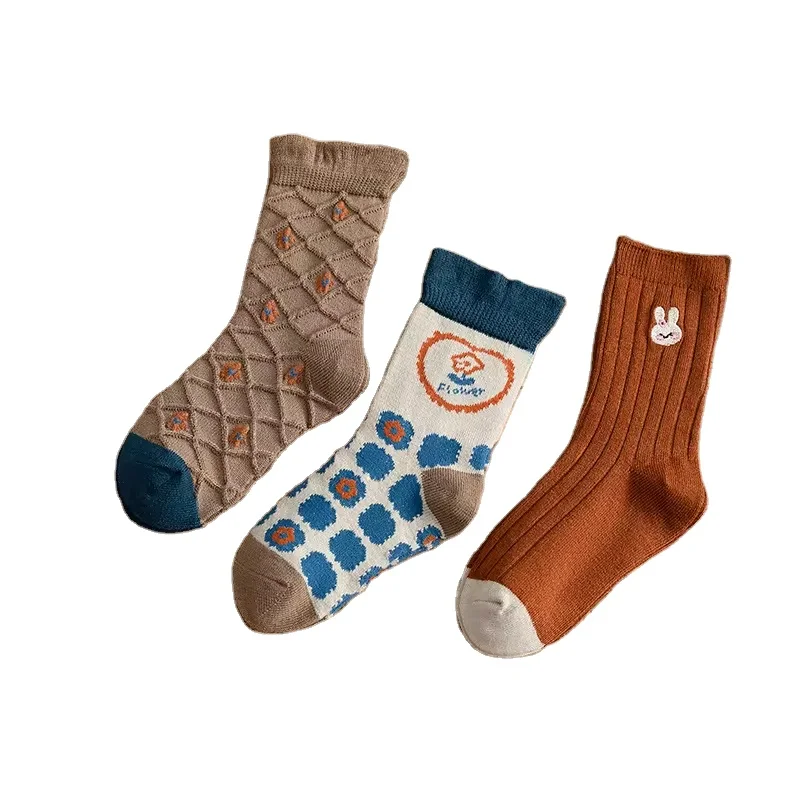Children Wool Baby Socks 2022 Autumn Winter New Cartoon Flower Girls Tube Socks Korean Kids Socks Wholesale
