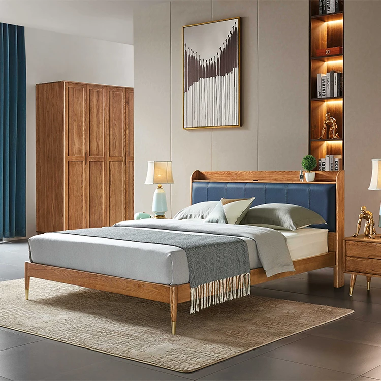 Wooden bedroom Durable furniture King Size Bed Solid wooden Ash Bed room set Furniture Manufacturer