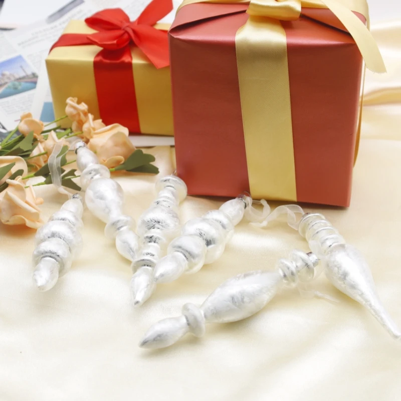 Good Quality Hand Blown Striped Mercury Christmas Ornaments Glass Hanging Ornaments Set/6