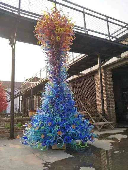 Modern Custom Made Tall Tree Large Hotel Decor Lighting Floor Sculpture Coloured Glaze Culture Murano Glass Hand Blown Glass MJ