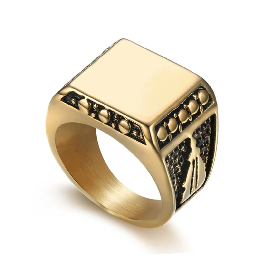 Vintage Style GOLD plated AG Masonic freemason plumb secret society stainless steel men ring In Stock