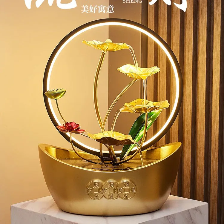 Modern Home Decor Hot Sale Mini Indoor LED Light Waterfall Fountain Desktop Metal Indoor Water Feature