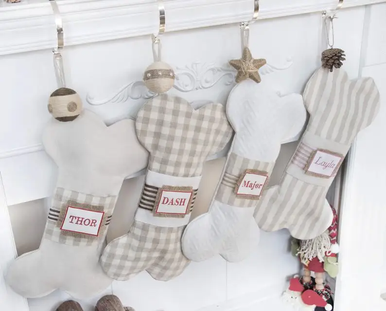 Подарок для детей, полосатые рождественские носки с монограммой, сублимационные рождественские чулки с чистыми костяшками для собак
