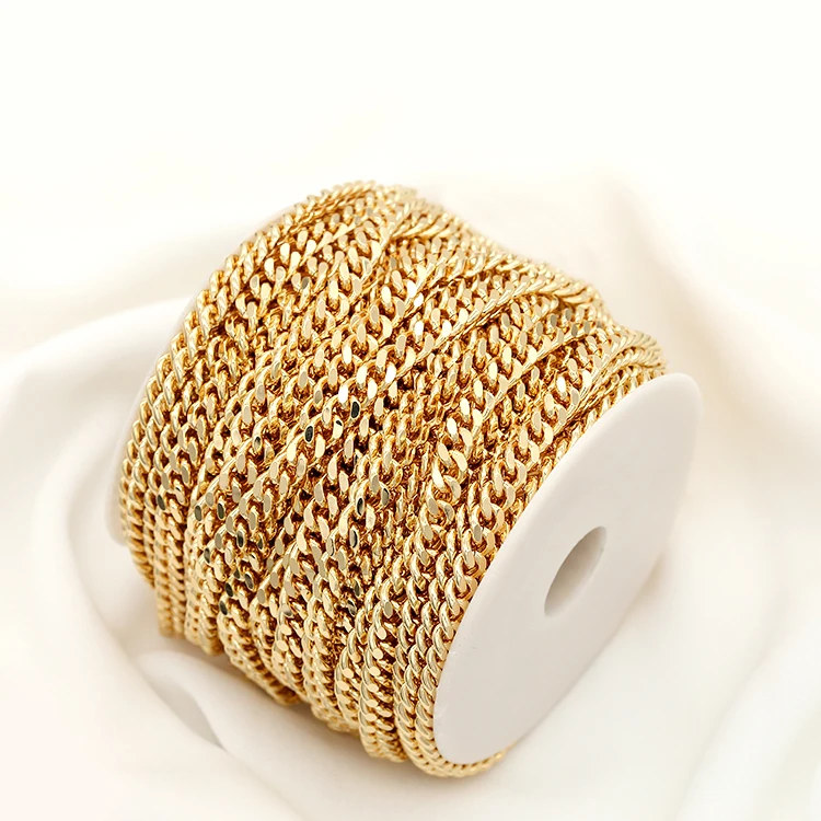 Wholesale 7mm 14K Gold Cuban Link Chain 14K Gold Plated Cuban Link Chain Spool Roll for Women Jewelry Making