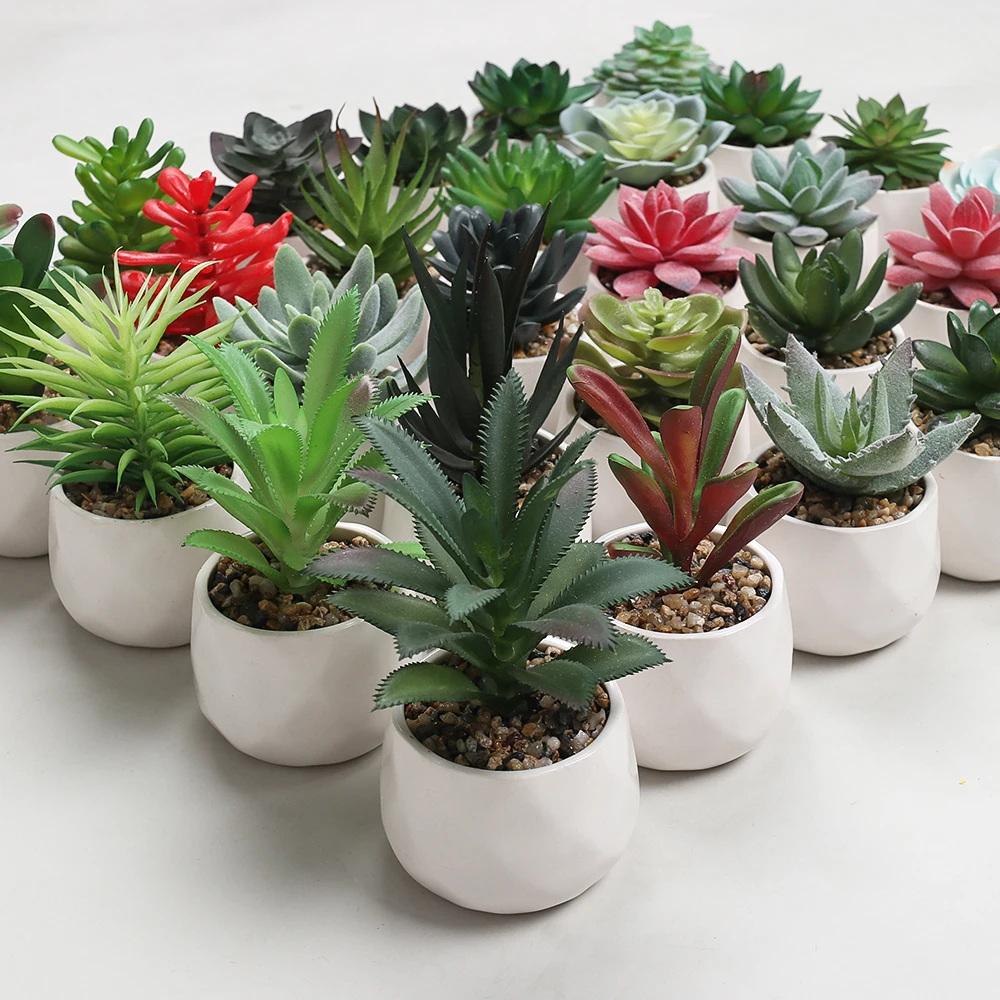 Artificial Succulents Plants in Pots Small Fake Potted Plant Mini Faux Pink Succulent for Desk Office Living Room Shelf Decor