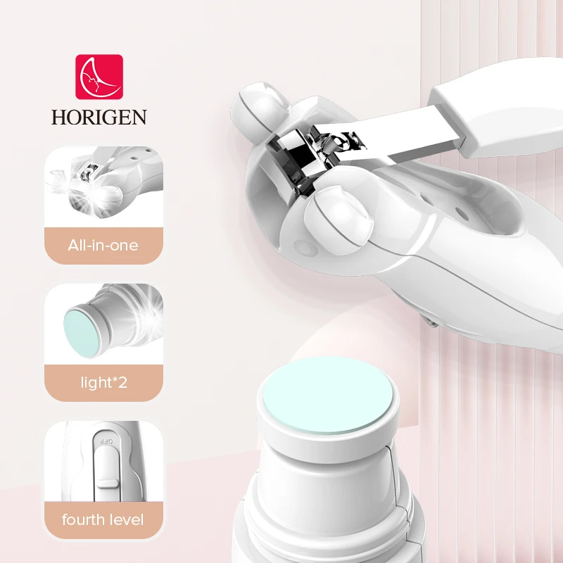 Baby Nail Clippers 2-in-1 Upgraded Safe Electric Nail Trimmer with LED Light 6 Replaceable Filing Head