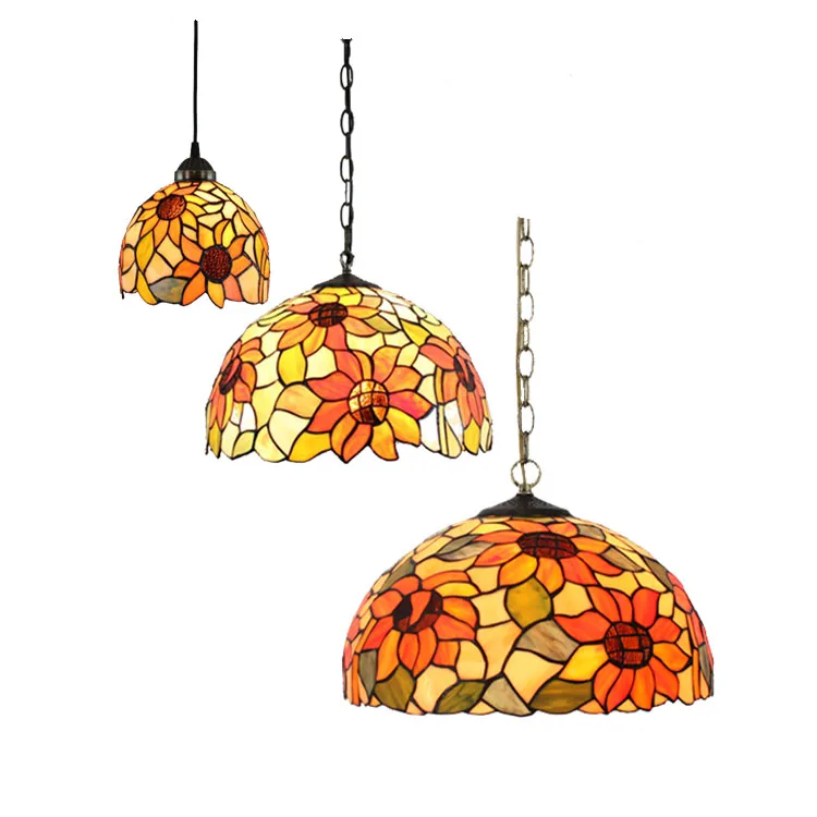 8' 12' 16'Pastoral Style Sun Flower Design  Bed Room Dinning Room Tiffany Art Glass Chandelier Lamp