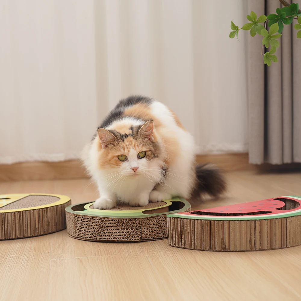 Manufacturer wholesale fruit shape pattern corrugated cat scratcher cardboard