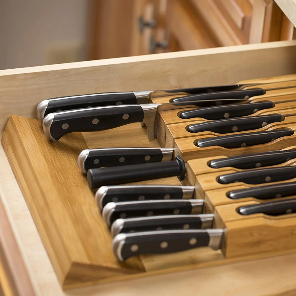 Лидер продаж, держатель для хранения бамбуковых ножей в ящике, универсальный кухонный деревянный держатель для ножей для кухни