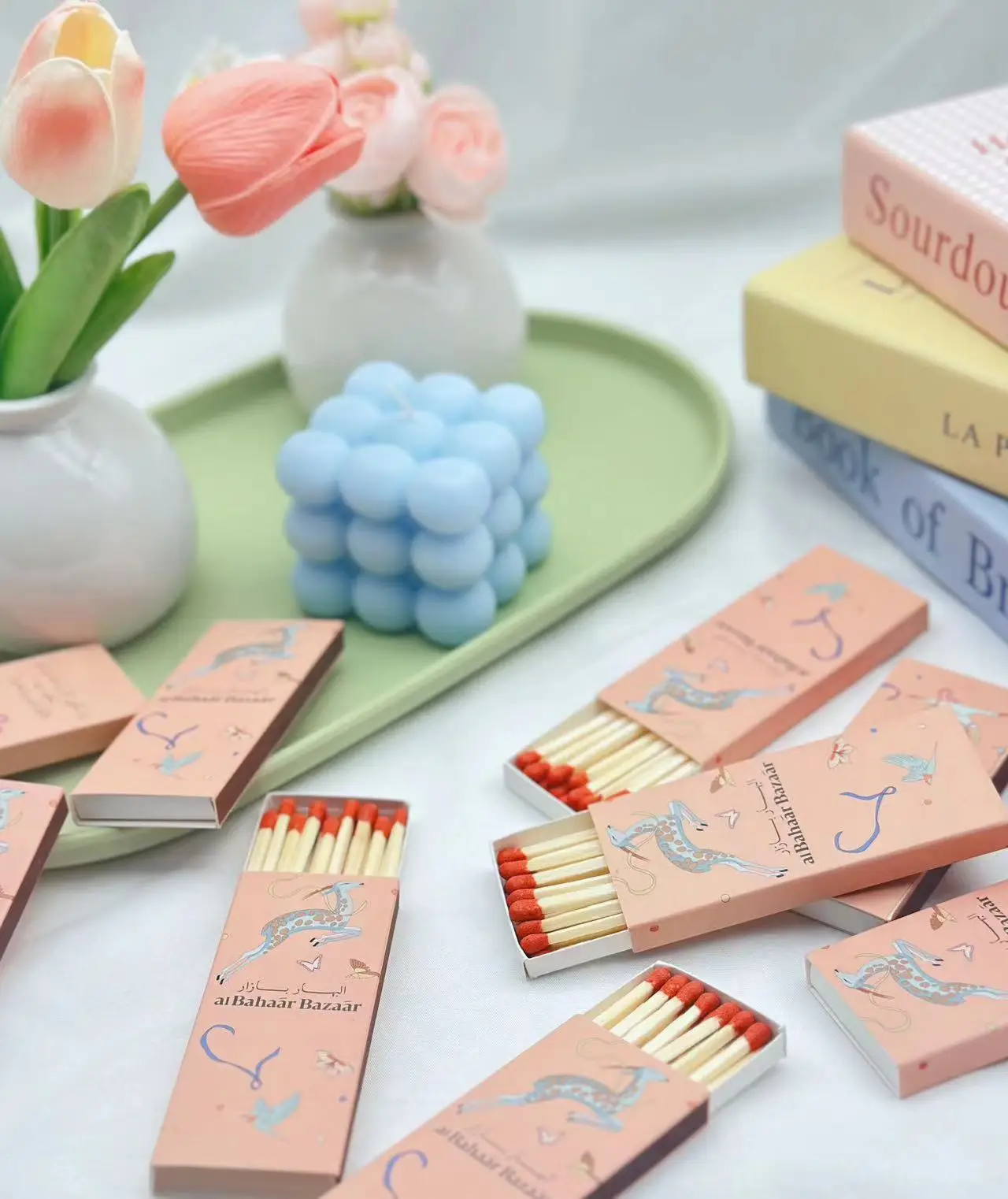 Custom Logo Boxed matches Hotel Colorful Bulk Deluxe Candle Matches Pink Box Matches Colorful Logo Safety Wooden Matchsticks