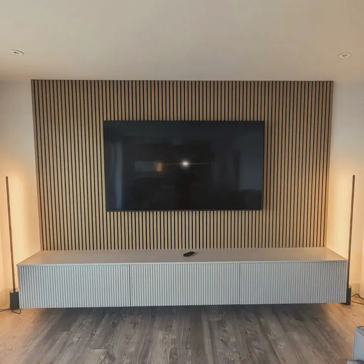 Jiuyixing Interior Wood Paneling Board Wooden Acoustic Panel Sound Absorption Grooved Acoustic Wall Panel Akupanel