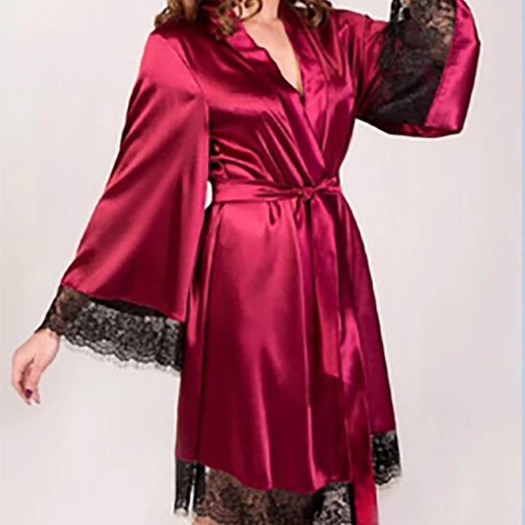 High Quality Warm Luxury Lace Edge Silk Comfortable Hotel Tie Belt Bathrobe