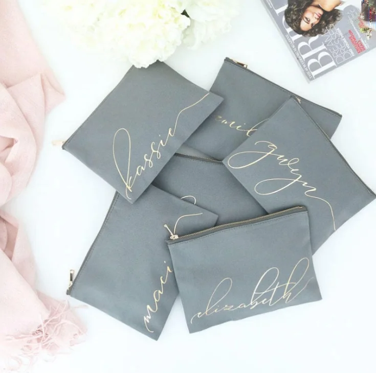 Small Eco Custom Logo Cotton Blank Zipper Pouch Make Up Bags Plain White Cotton Canvas Makeup Cosmetic Bag