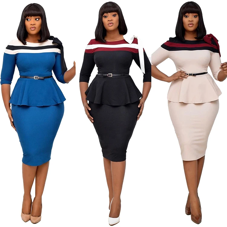 African Long Sleeve Slit Midi Party Evening Elegant Ladies Turkey Ol Work Women Formal Straight Office Career Dresses With Belt