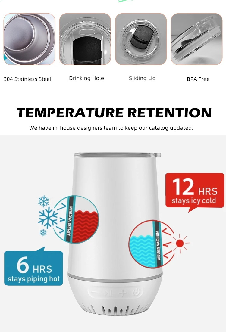 17OZ Double Wall Stainless Steel Tumbler Cup With Lid ,Smart Water Bottle Wireless Music Speaker Tumbler