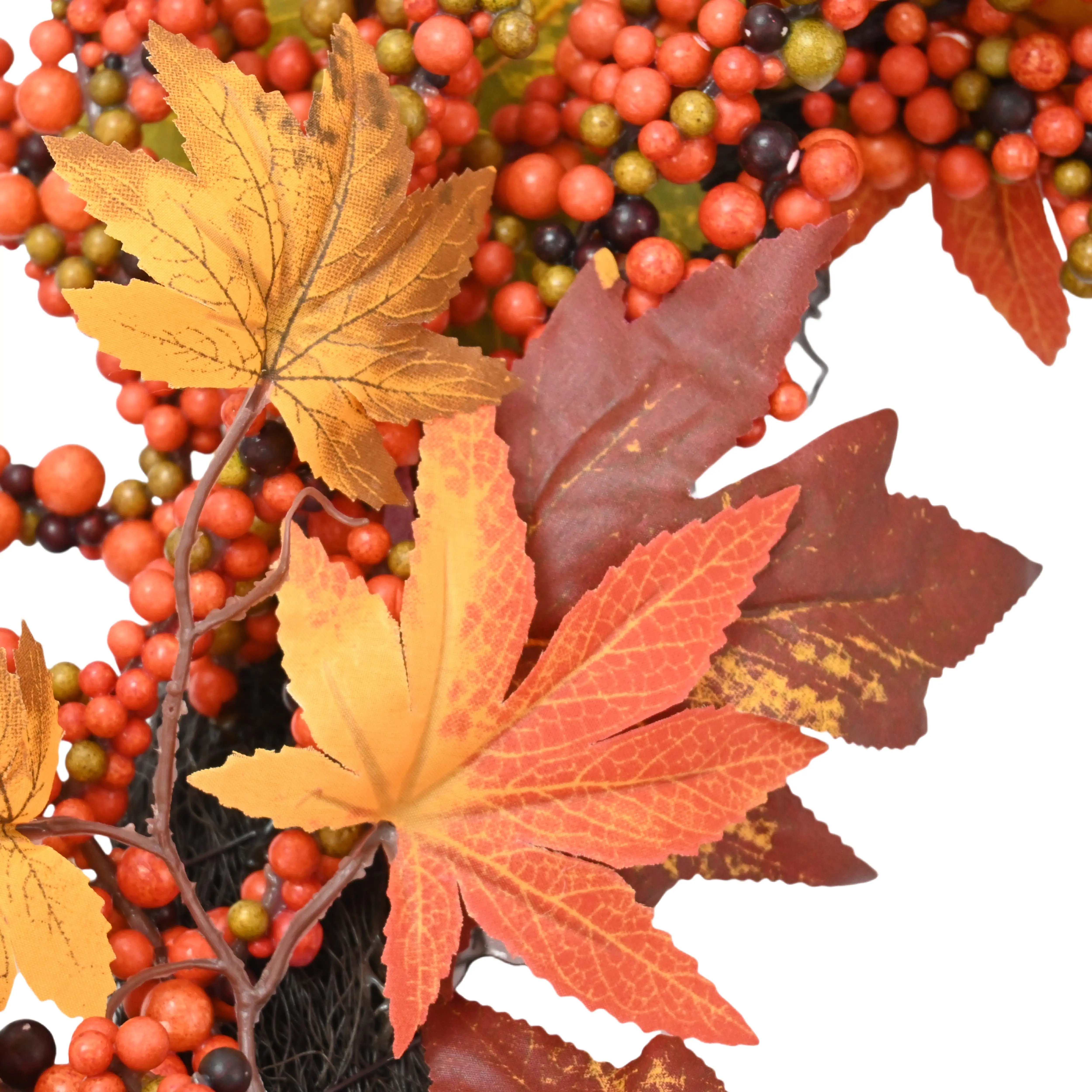 24 Inch Fall Maple Leaves Hanging Decorative Artificial Foam Berries Twigs Autumn Door Wreath