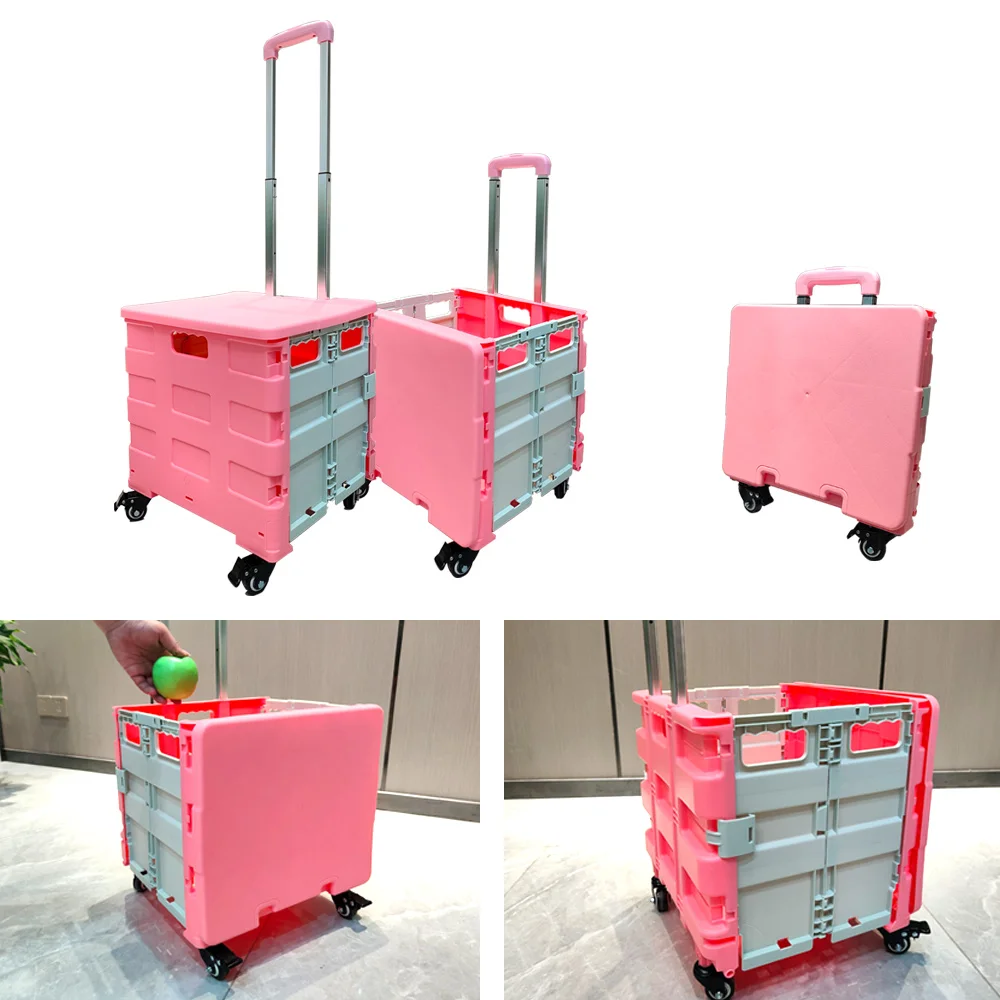 Portable Collapsible Mini Foldable Folding Supermarket Plastic Shopping Hand Trolley Cart