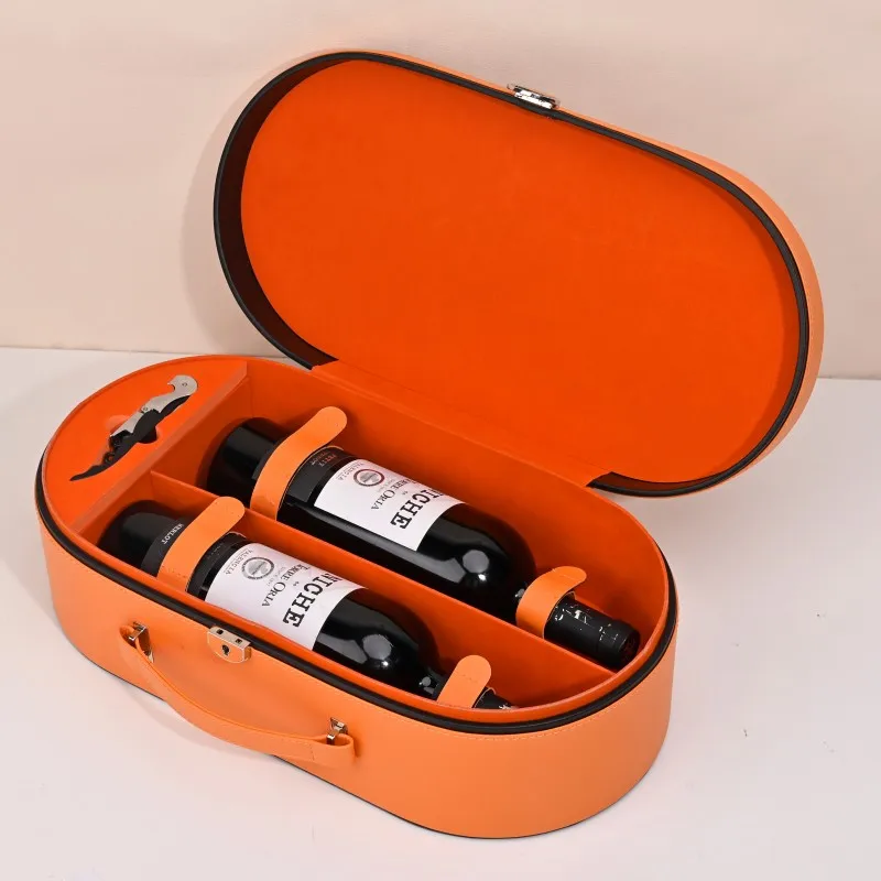 Заводская поставка, OEM дизайн, высококачественный логотип, оранжевая бутылка вина со штопором, аксессуары, упаковочная коробка для 2 бутылок вина
