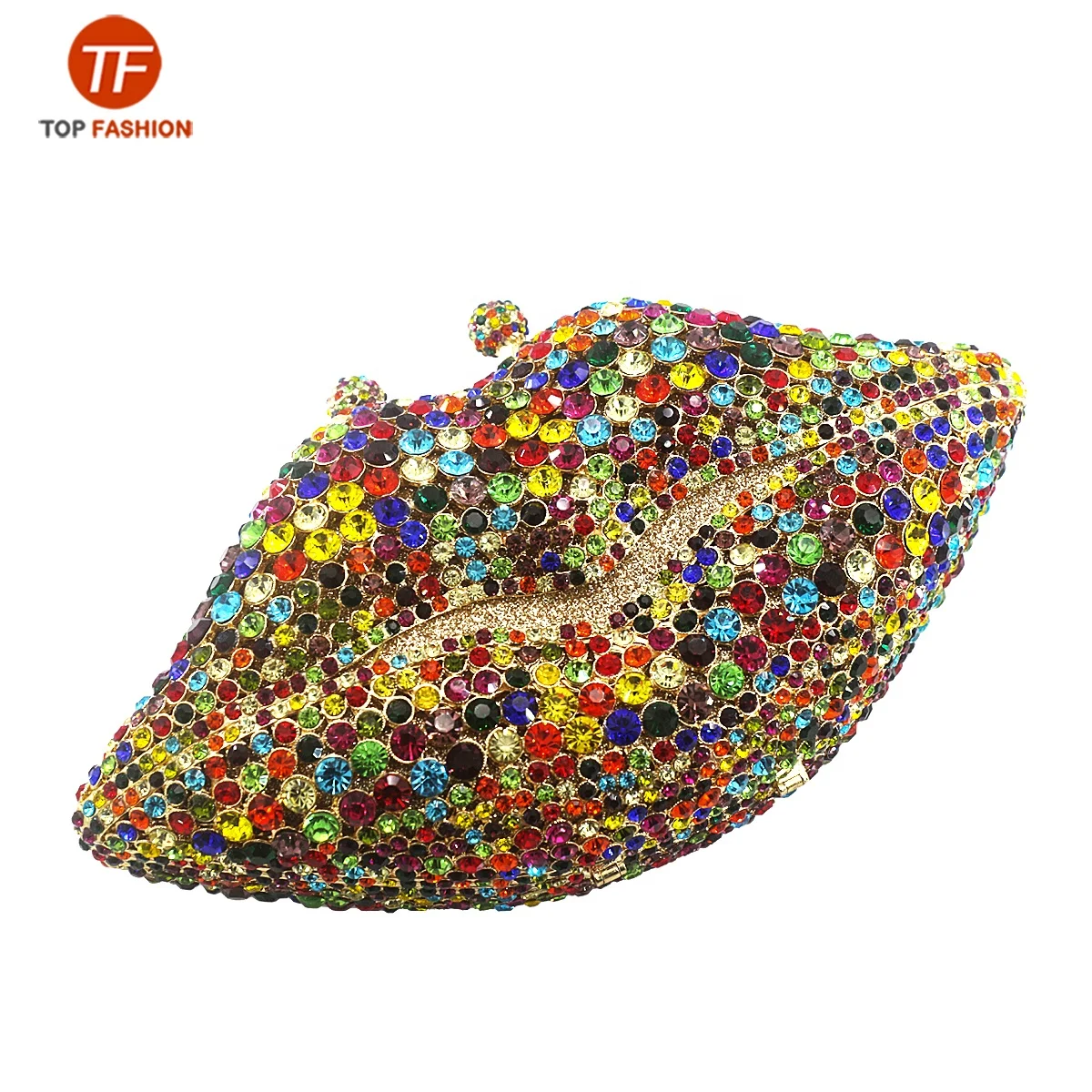 China Factory Wholesales Luxury Crystal Rhinestone Clutch Evening Bag 3D Lip Minaudiere Purse
