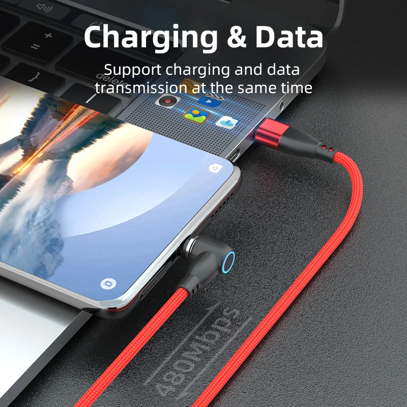 90 Degree TYPE C Magnetic Charging Cable | 3 in 1 L Shape Data Cable Compatible With Micro USB Type C Android  iPhone